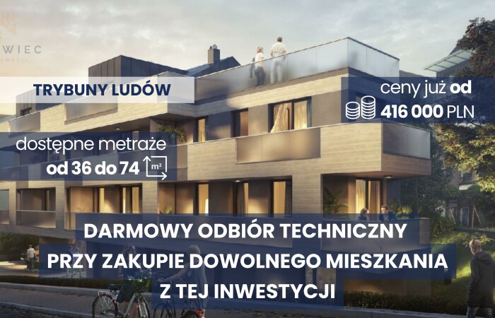 małopolskie, Kraków, TRYBUNY LUDÓW / Kameralny i dobrze skomunikowany budynek / ODBIÓR TECHNICZNY GRATIS