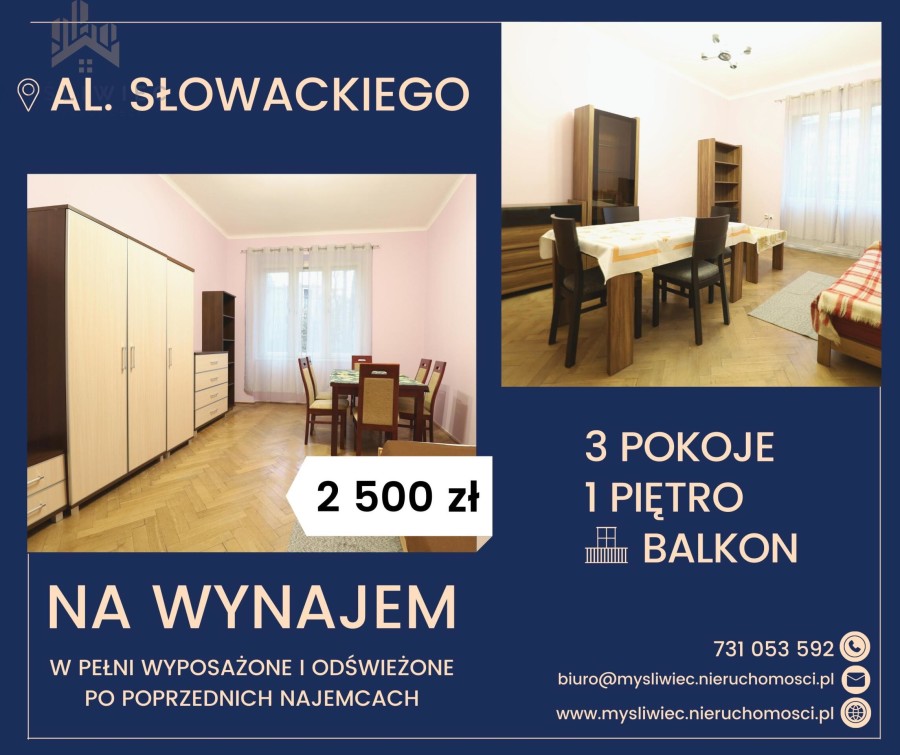 Kraków, Kraków-Krowodrza, Krowodrza, al. Juliusza Słowackiego, Przestronne mieszkanie, 3 pokoje WYNAJĘTE 11.05.2023