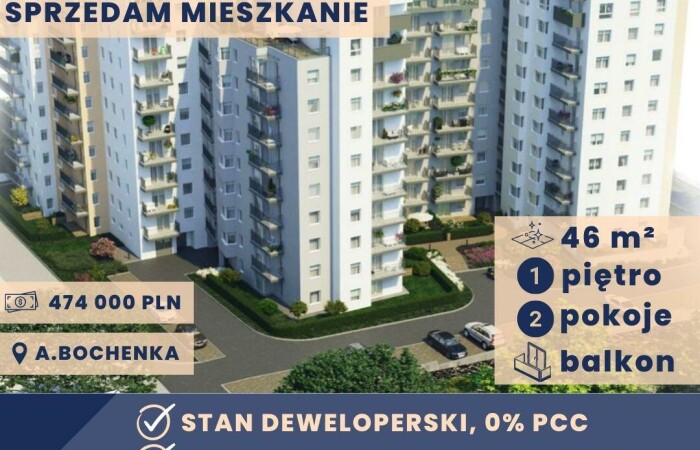 małopolskie, Kraków, Nowe pod inwestycję, 3 pokoje na 46 m2, balkon
